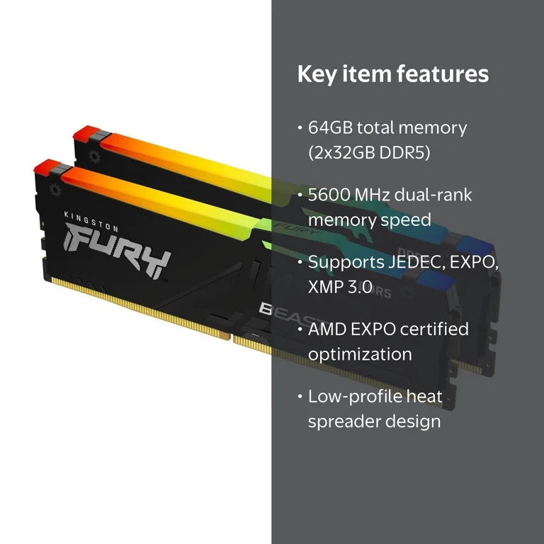 Kingston FURY Beast 64GB (2 x 32GB) 288-Pin PC RAM DDR5 5600 (PC5