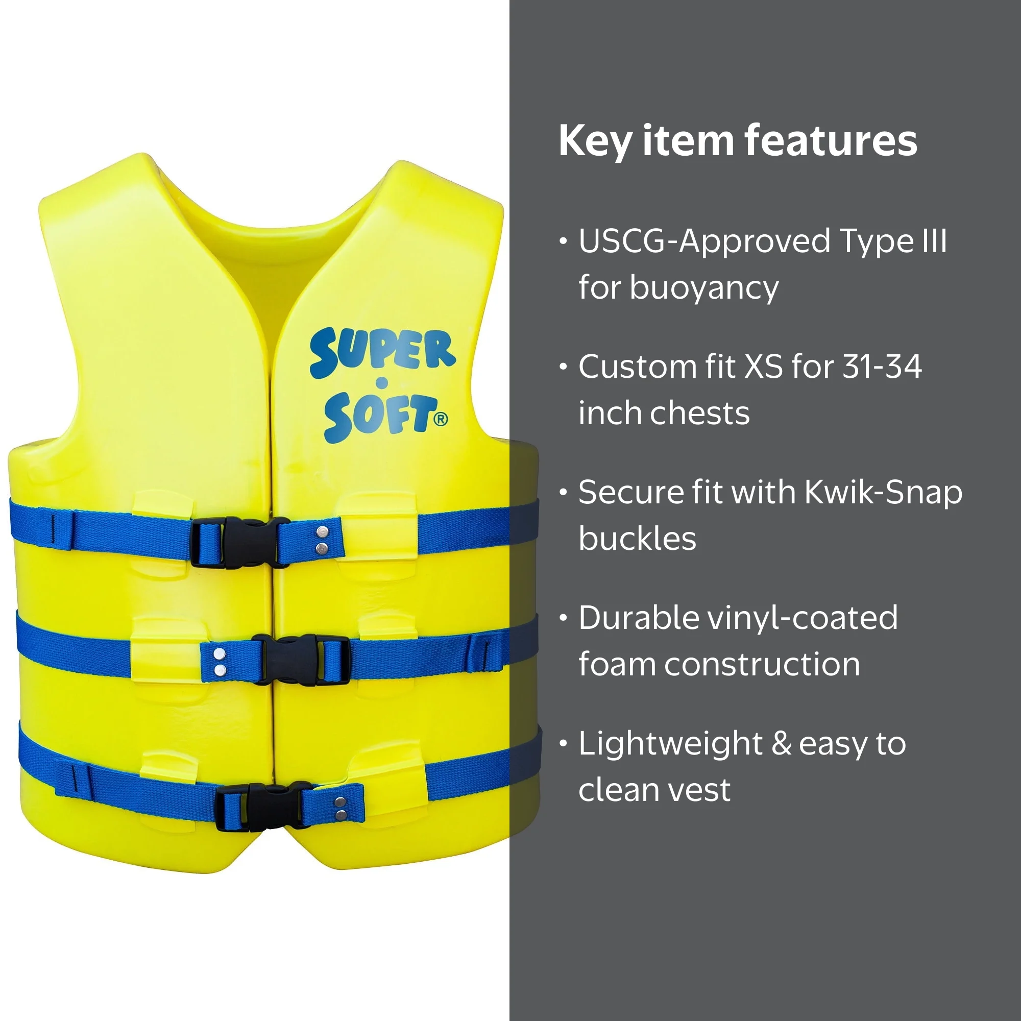 TRC Recreation, Adult Life Vest, XS, USCG-Approved Yellow
