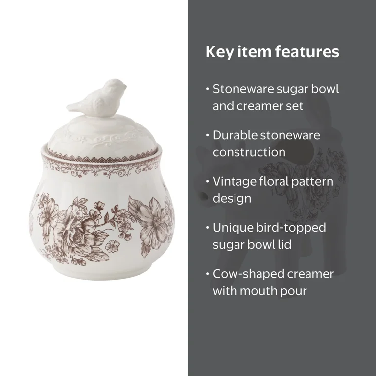 The Pioneer Woman Agatha Stoneware Sugar Bowl & Creamer Set, Brown