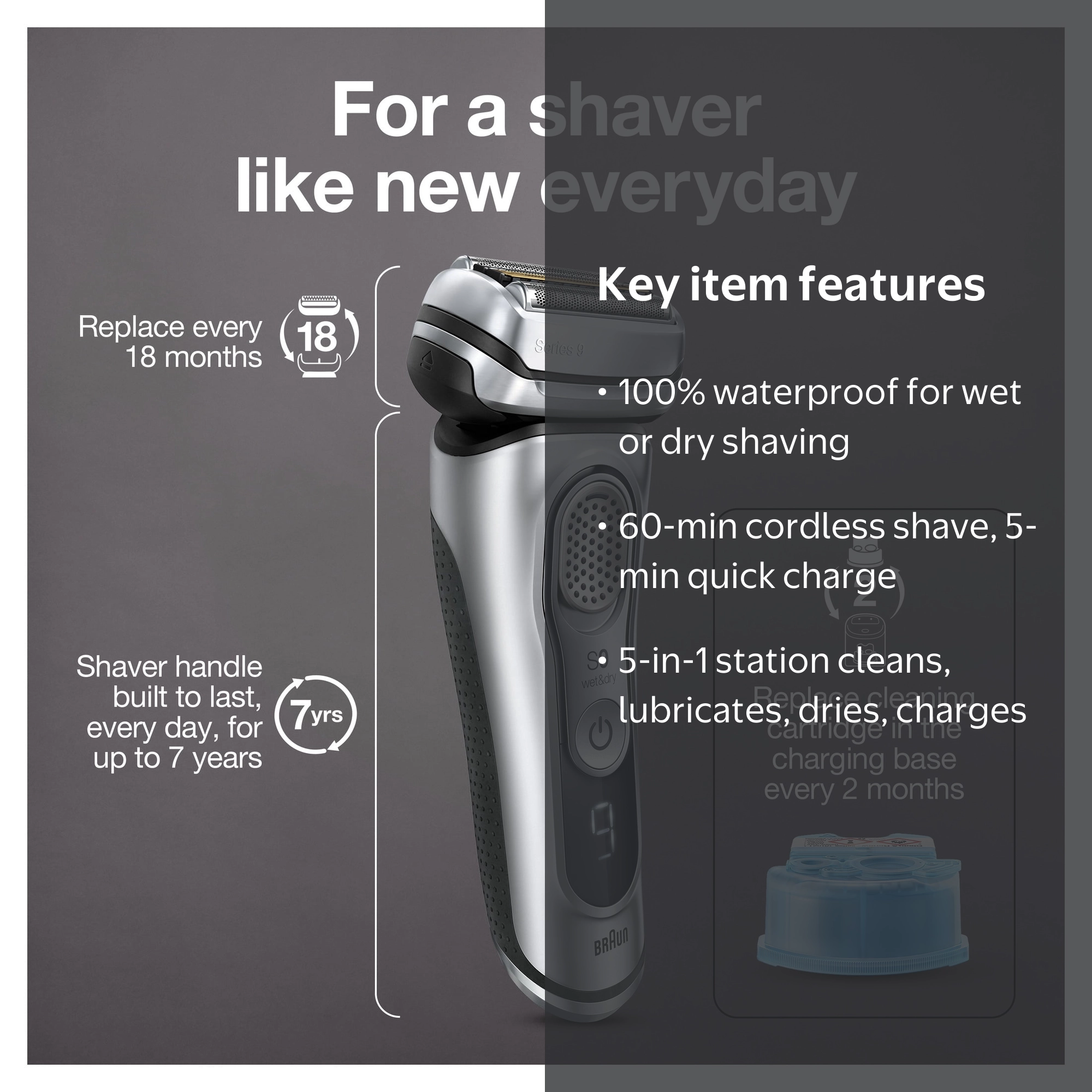 Braun, Men's Electric Shaver, 9370cc, Wet Dry with Clean Station