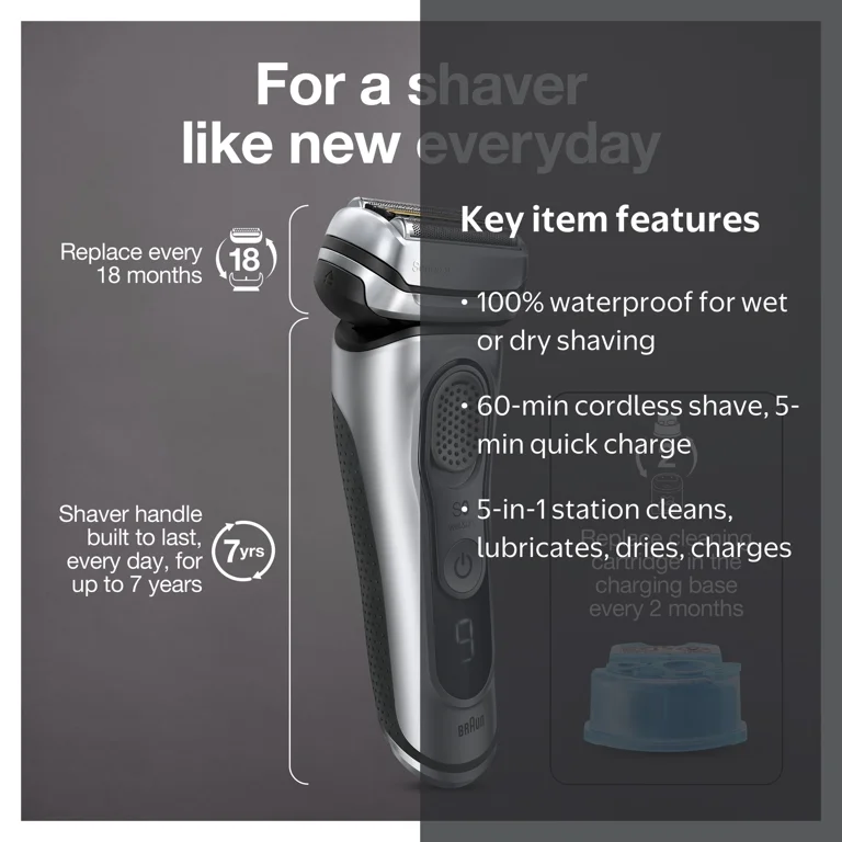 Braun, Men's Electric Shaver, 9370cc, Wet Dry with Clean Station
