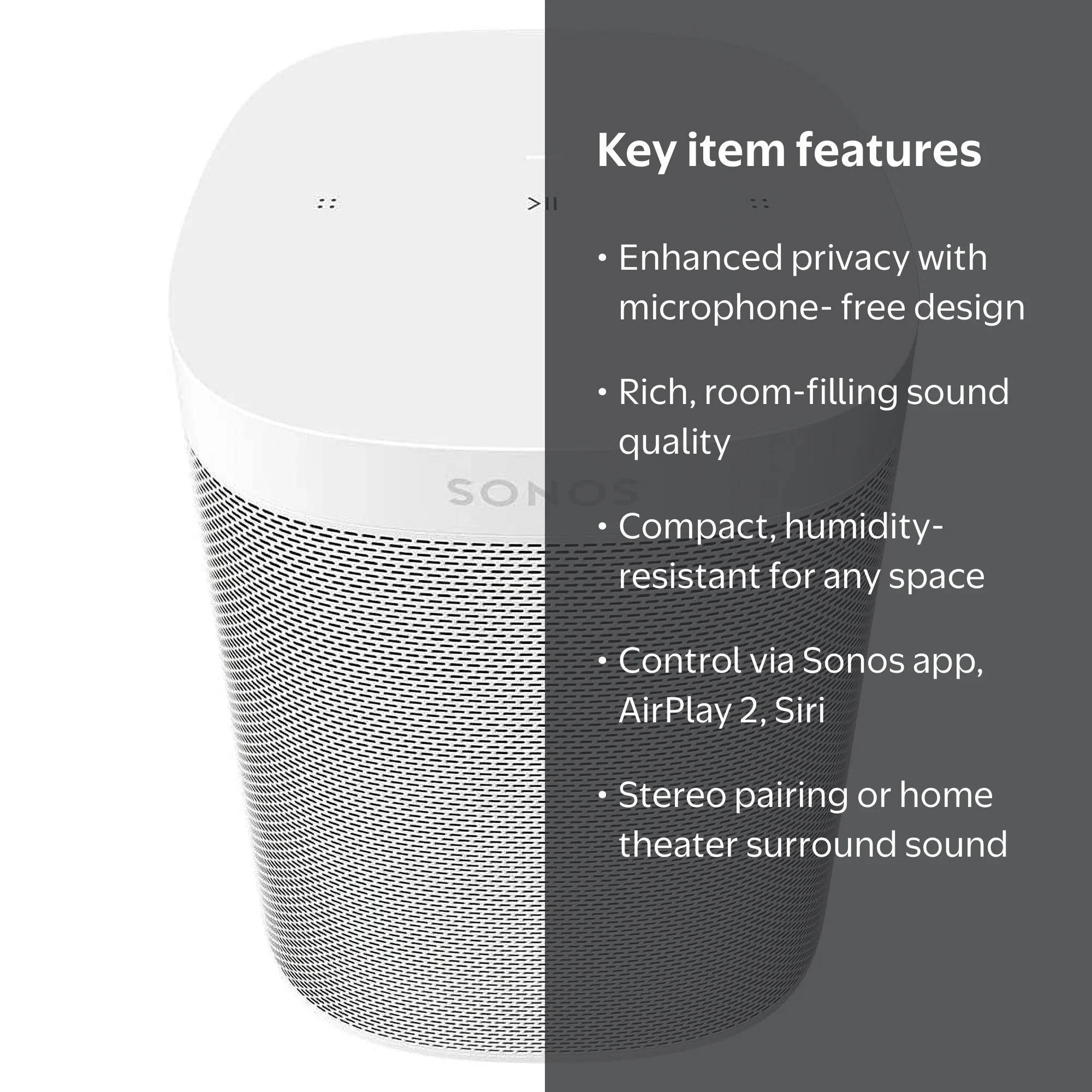 Sonos One SL - Microphone-Free Wireless Bluetooth Stereo Smart