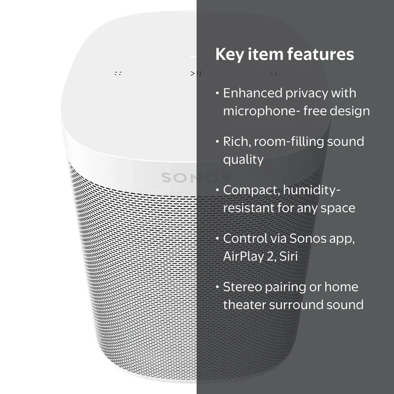 Sonos One SL - Microphone-Free Wireless Bluetooth Stereo Smart