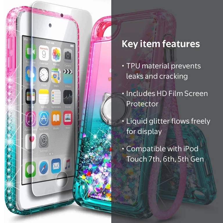 Nagebee iPod Touch 7th 6th 5th Gen Liquid Glitter Case with Screen