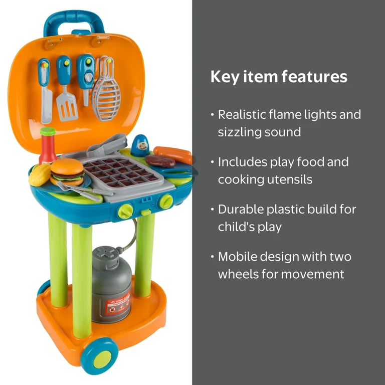 Hey Play BBQ Toy Kitchen Set with Lights, Sounds and Fake Food
