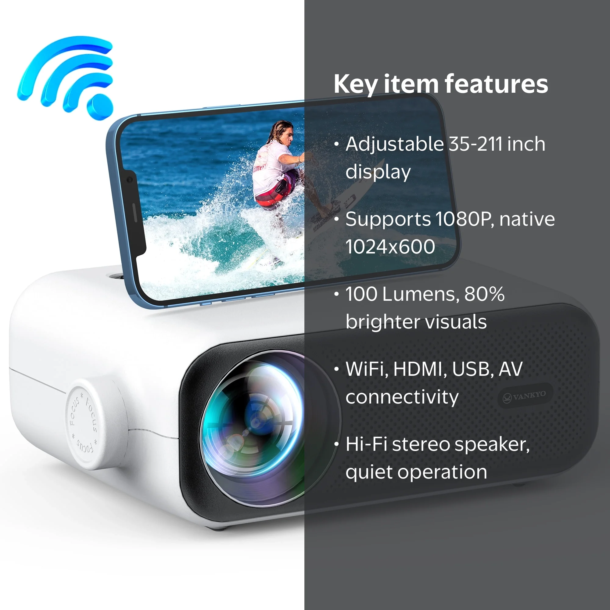VANKYO 330W WiFi Mini Projector, 1080P HD, 211