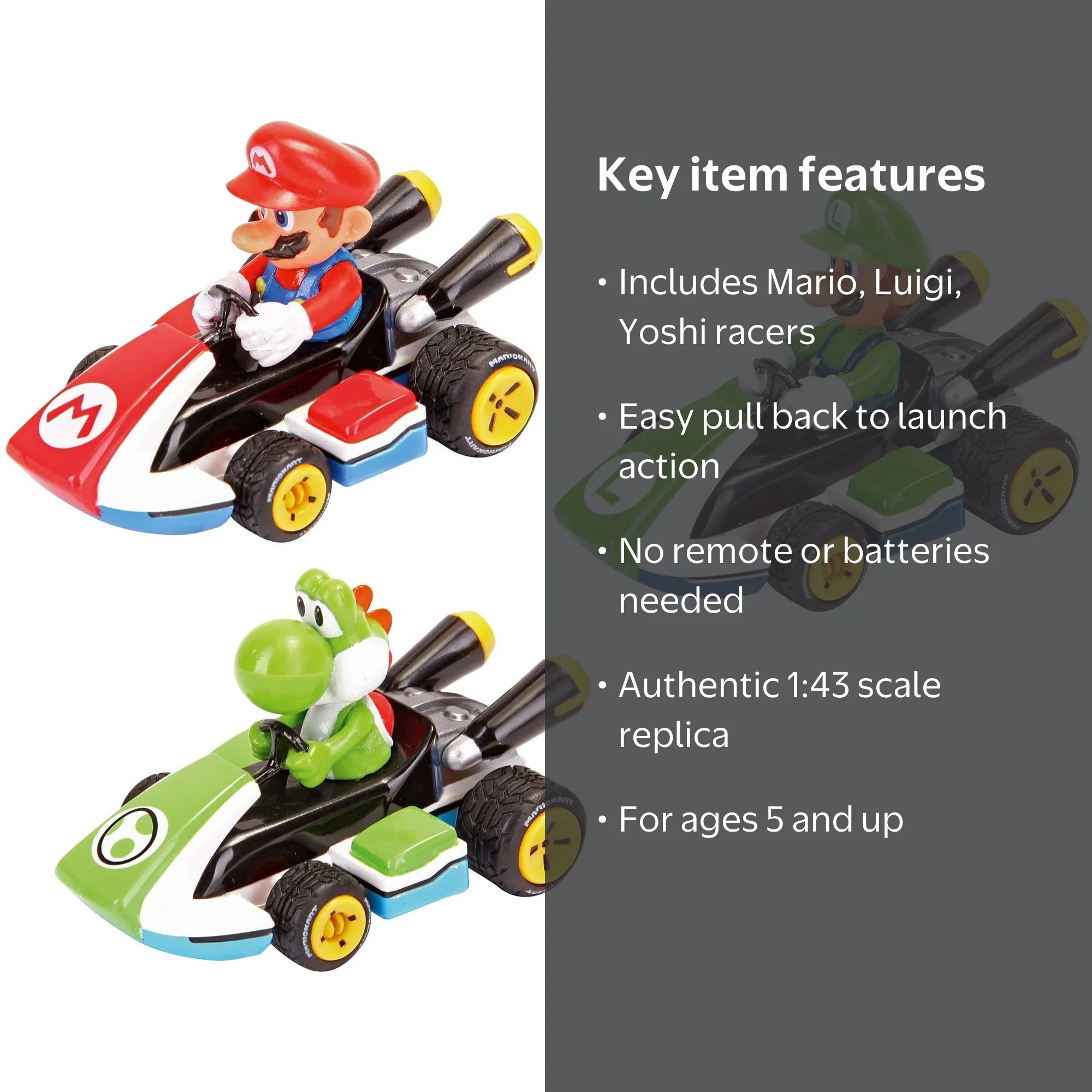 Carrera Pull and Speed Mario Kart 8 3-Pack Racers, Mario, Luigi