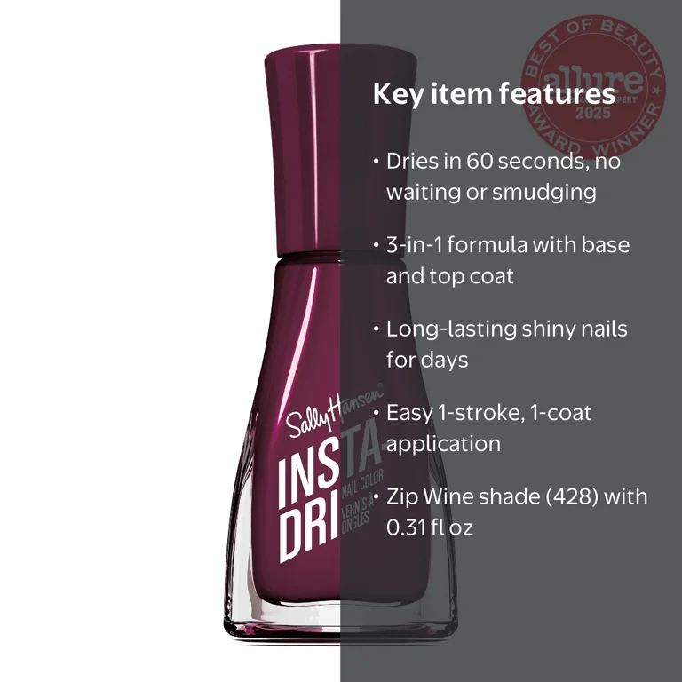 Sally Hansen, Nail Polish, Insta-Dri Zip Wine 0.31 fl oz, Quick