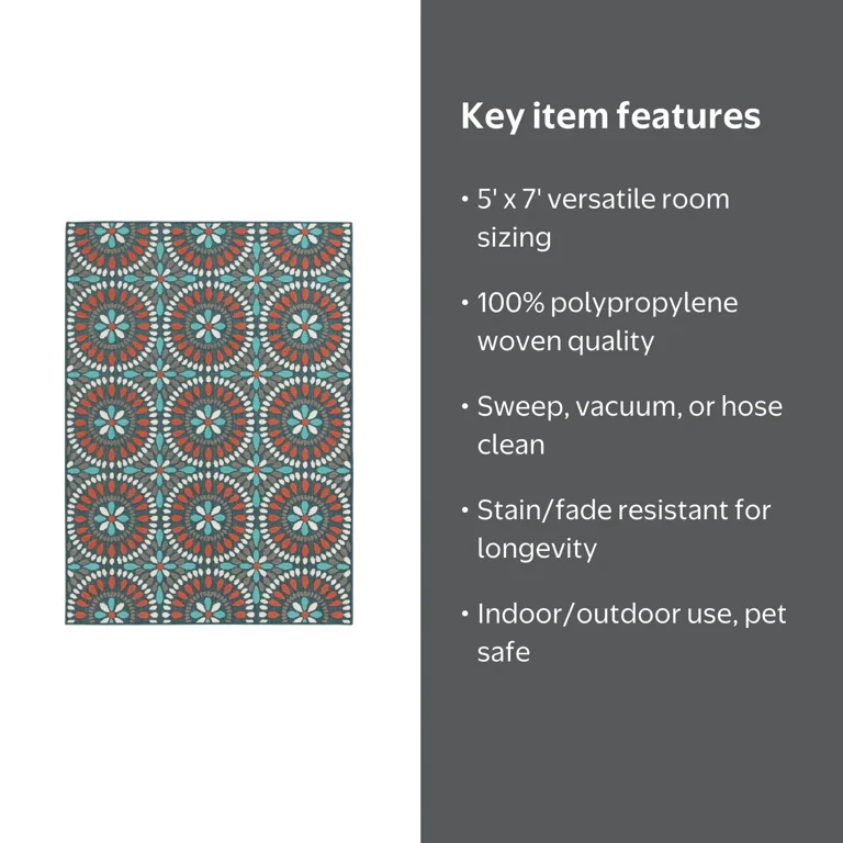Mainstays 5' x 7' Multi Medallion Polypropylene Outdoor Area Rug