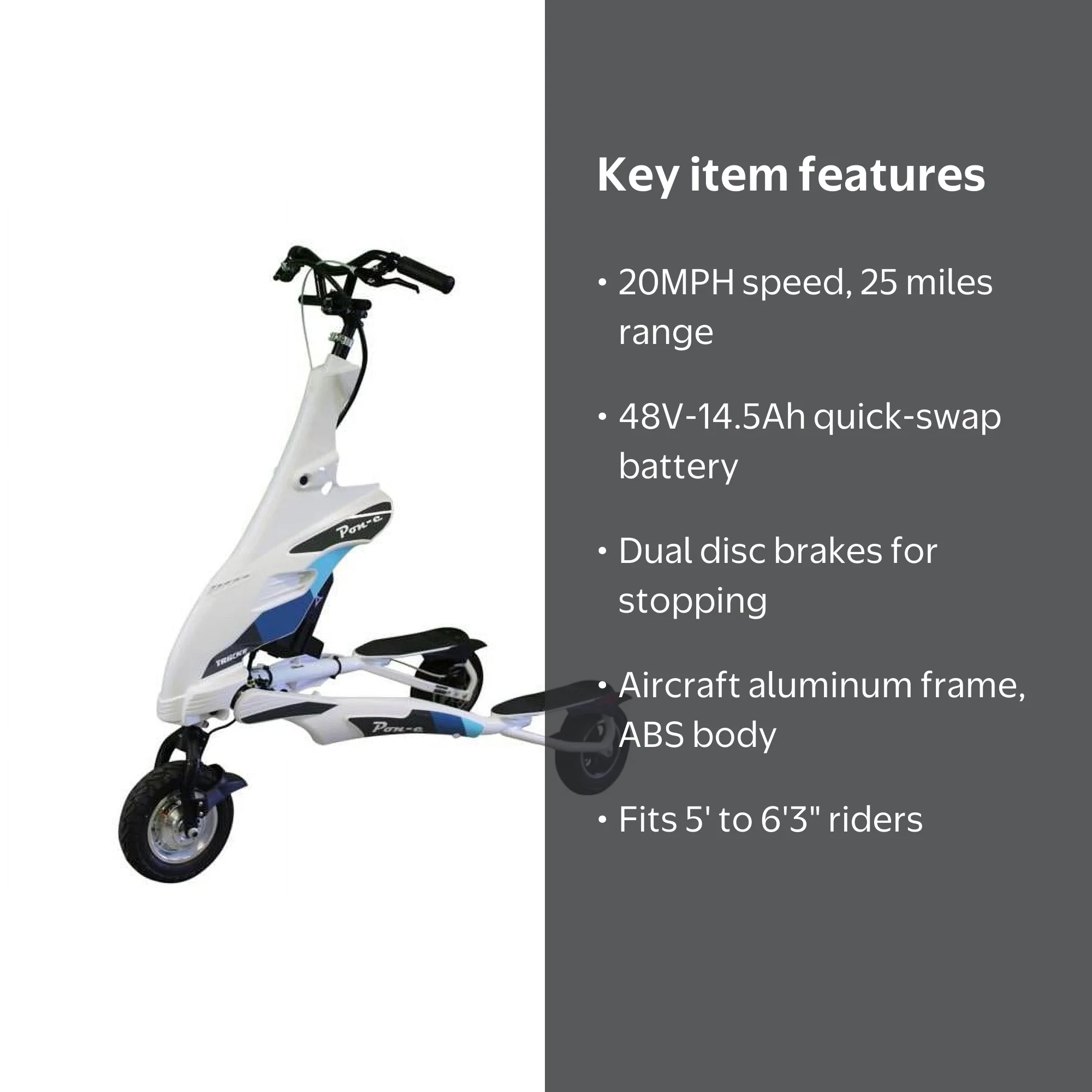 Trikke T8H48V-2WD-WT Pon-e 48V-2WD Scooter - White - Walmart.com