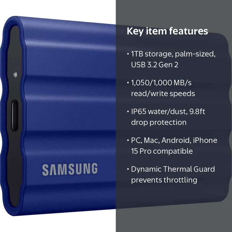 Samsung, External SSD, 1TB, USB 3.2 Gen 2, Water and Drop