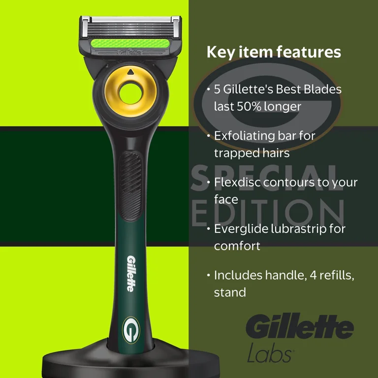 Gillette Labs Official Packers Licensed Razor for Men, 1 Handle, 4
