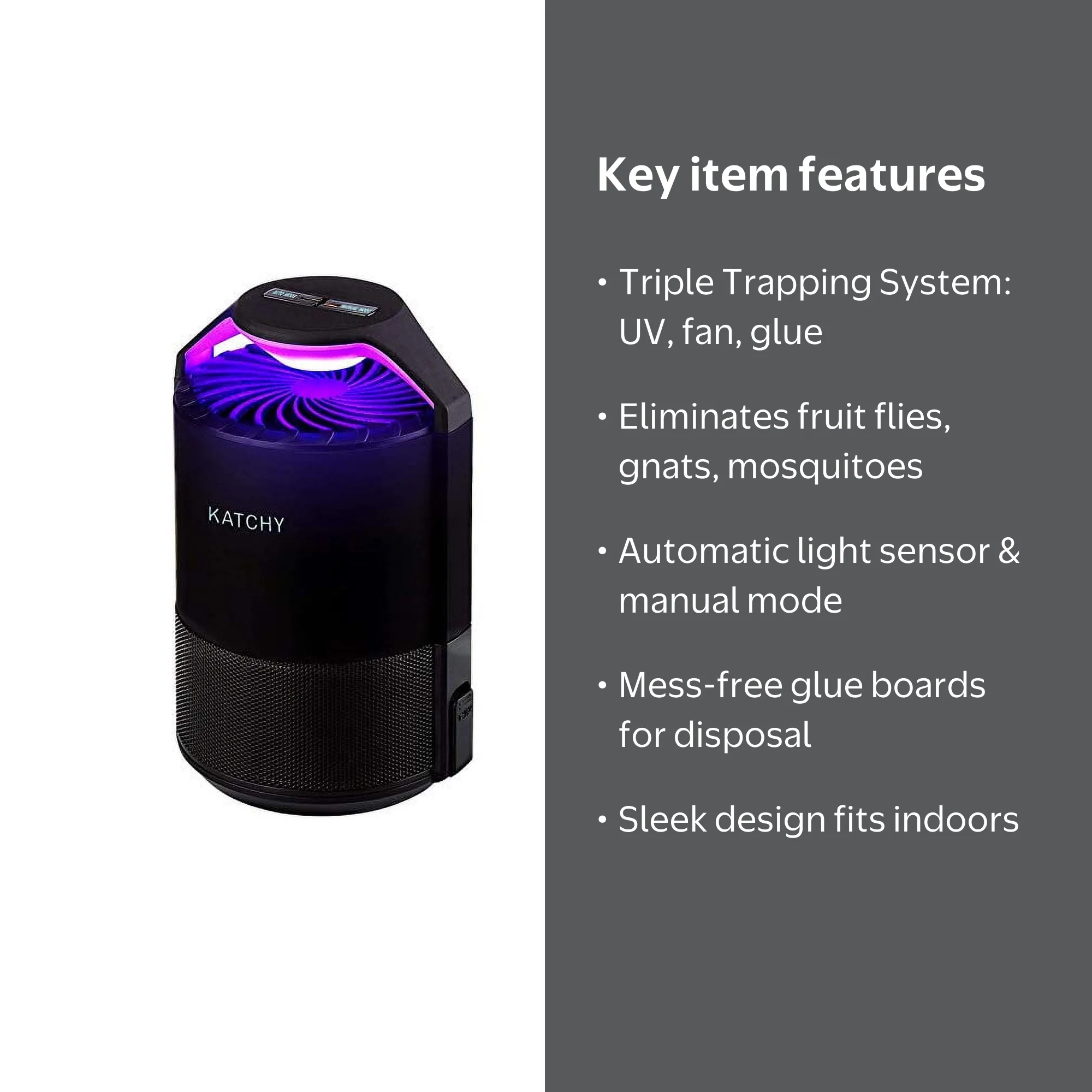 Katchy Midnight, Indoor UV Light Insect Trap, Fan Powered Sensor