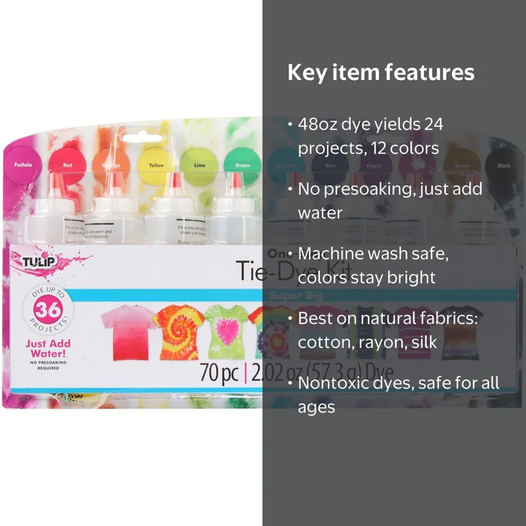 Tulip Super Big Tie Dye Kit, 12 Piece, Rainbow Colors for Fabric