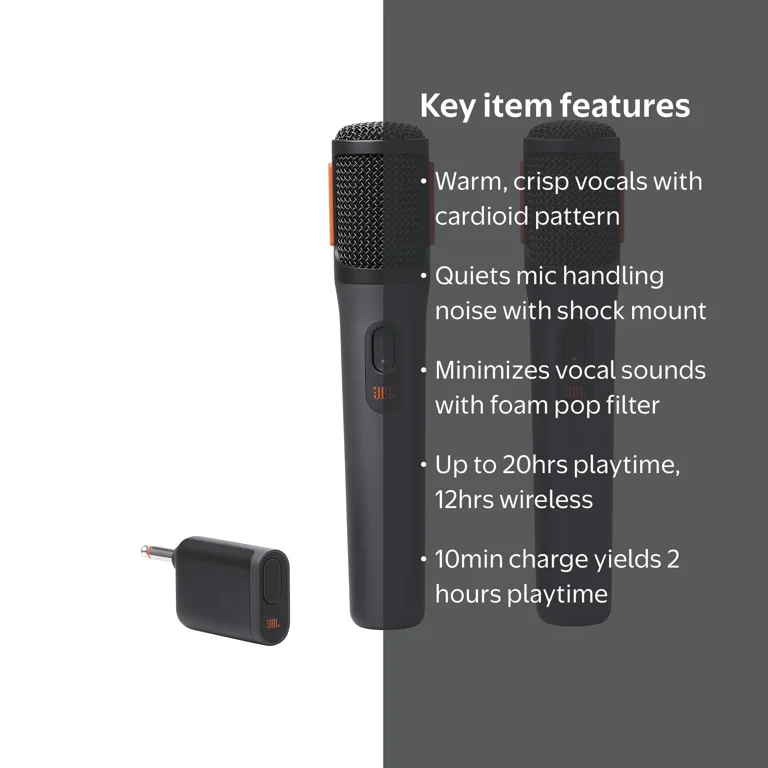 JBL PartyBox Wireless Mic - Black, Compatible with All PartyBox