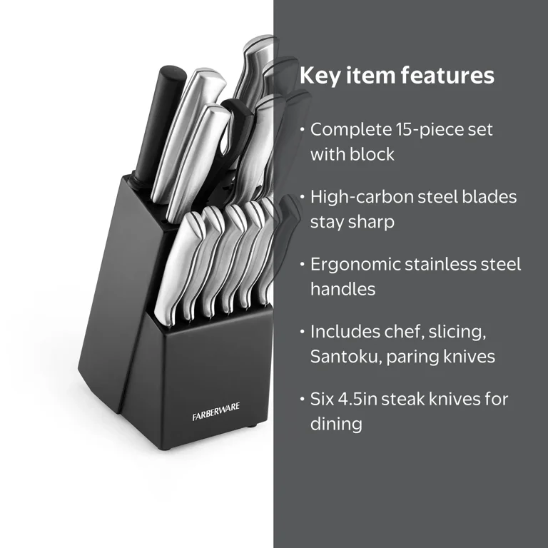 Farberware 15-piece Stamped Stainless Steel Knife Block Set