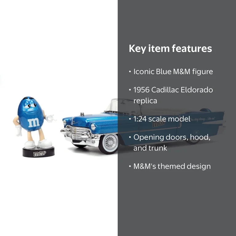 Jada M&M's 1956 Cadillac Eldorado Diecast Car with Blue Figure, 1