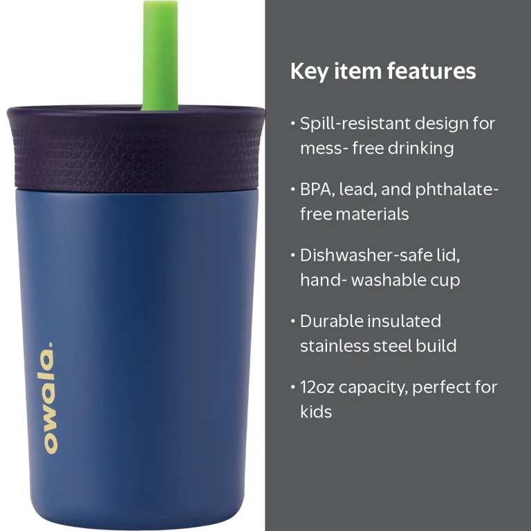 Owala, Kids Stainless Steel Straw Tumbler, Spill Resistant, 12oz