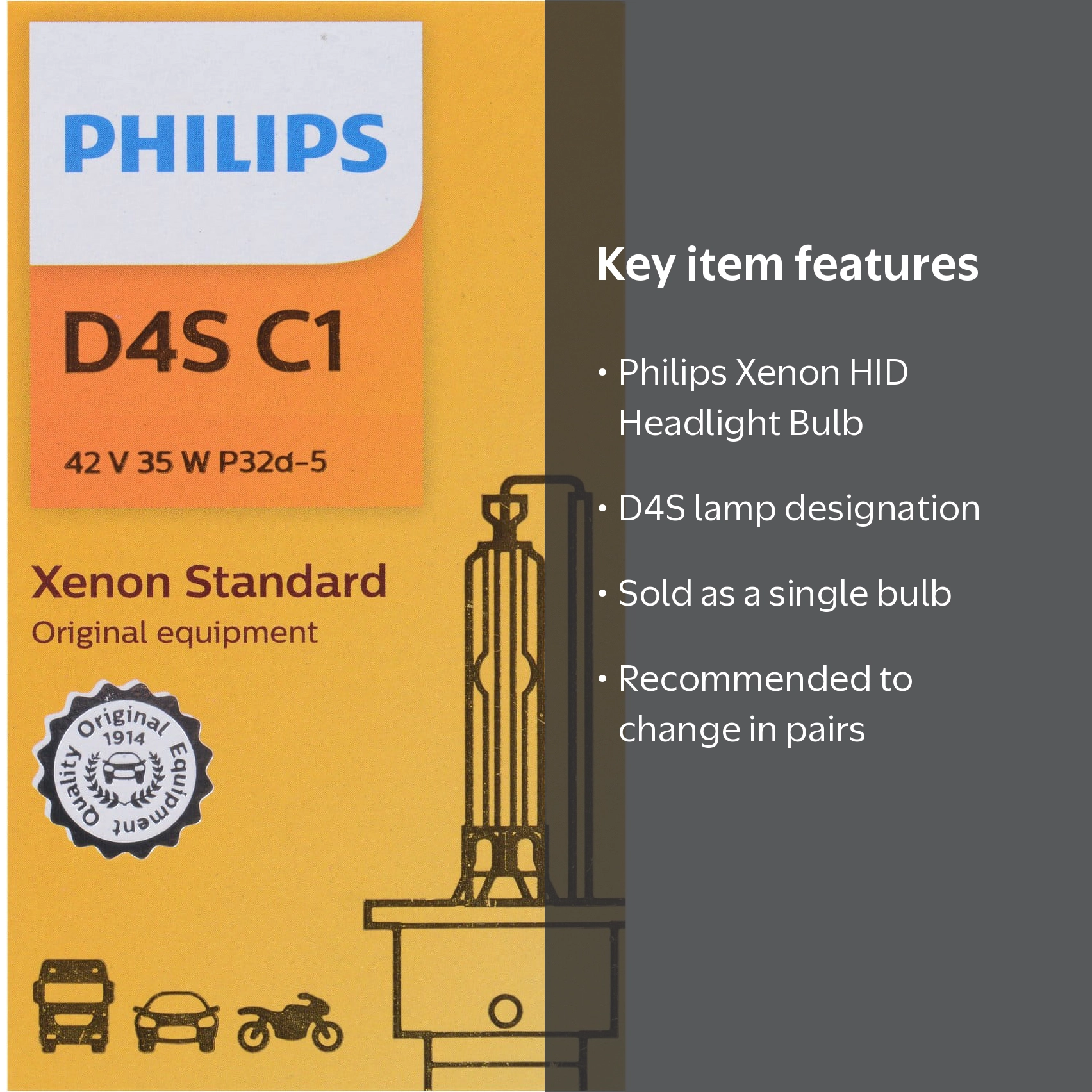Philips D4SC1 Xenon HID Headlight Bulb, Pack of 1 - Walmart.com