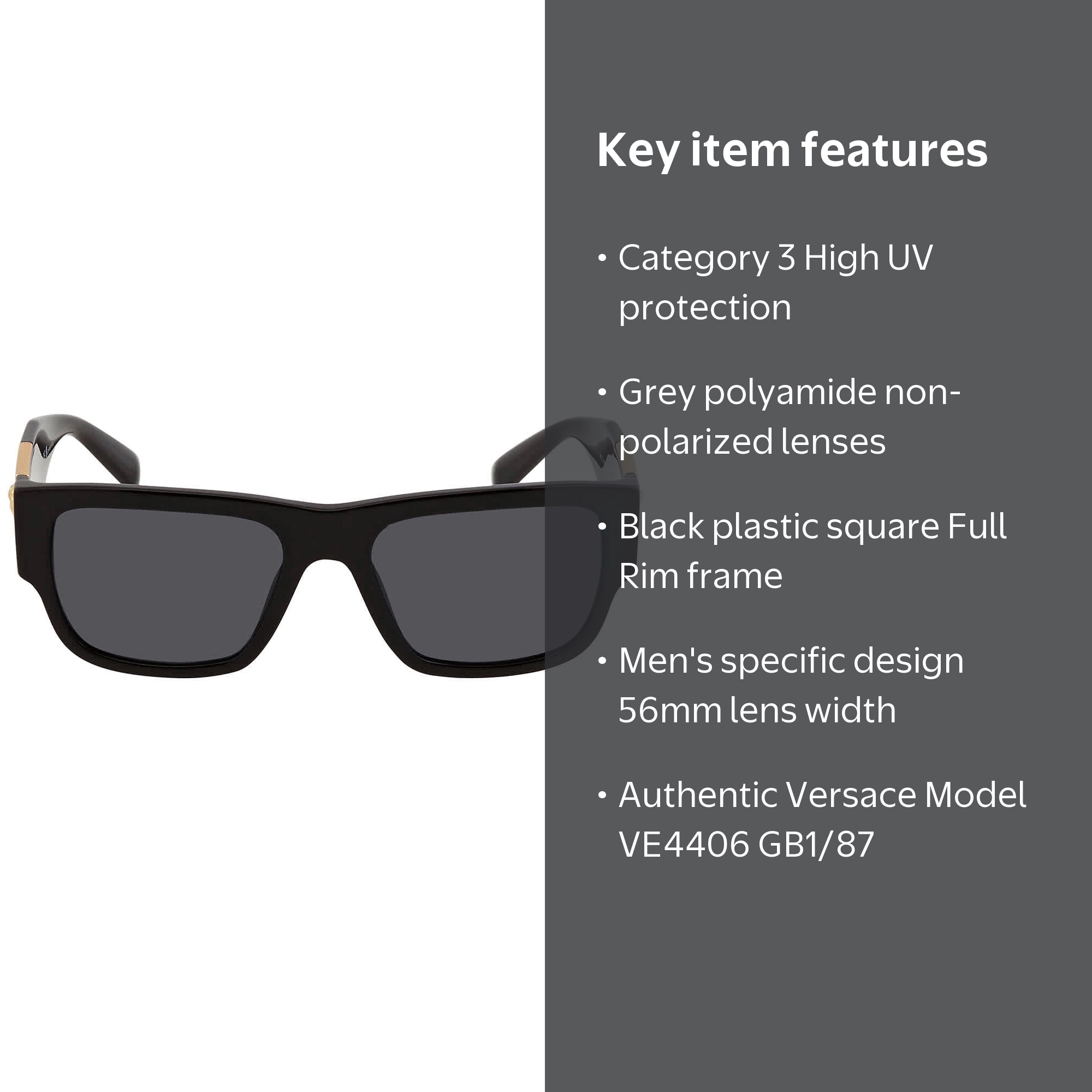 Versace Men's Sunglasses, Rectangular, Dark Gray Lenses, Full-Rim