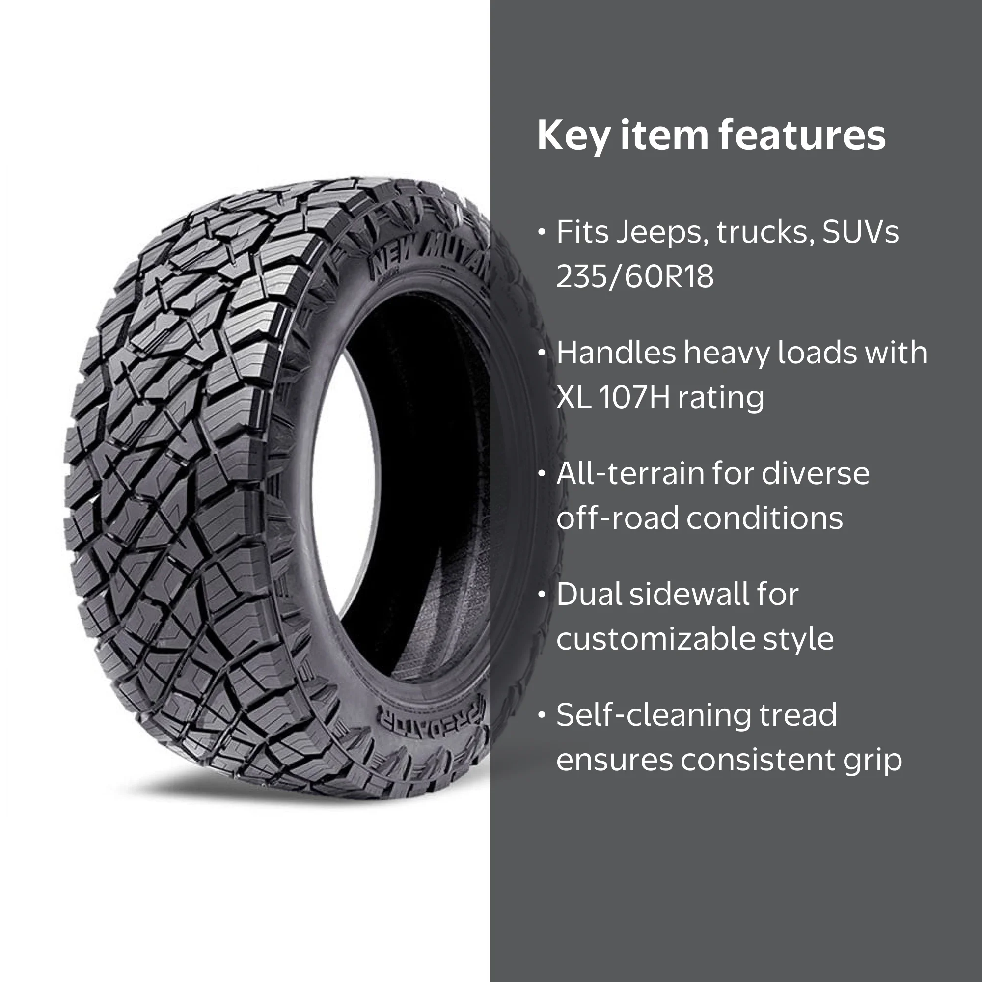 ハイランダーボルコン 微高レート Predator New Mutant X-AT All Terrain Tire, 235/60R18 107H XL