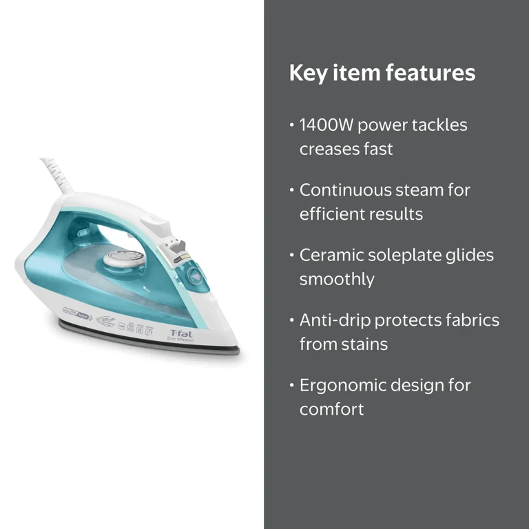 Free Shipping! T-fal Steam Iron 1400W with Ceramic Soleplate and