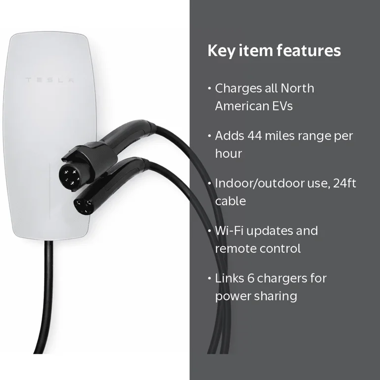 Tesla, Wall Connector, Level 2, Up to 48A, 24' Cable - Walmart.com