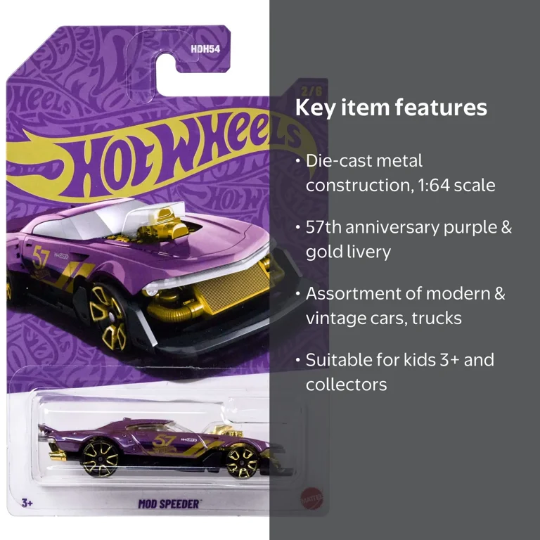 Hot Wheels 1:64 Scale Die-Cast Toy Car or Truck with Purple
