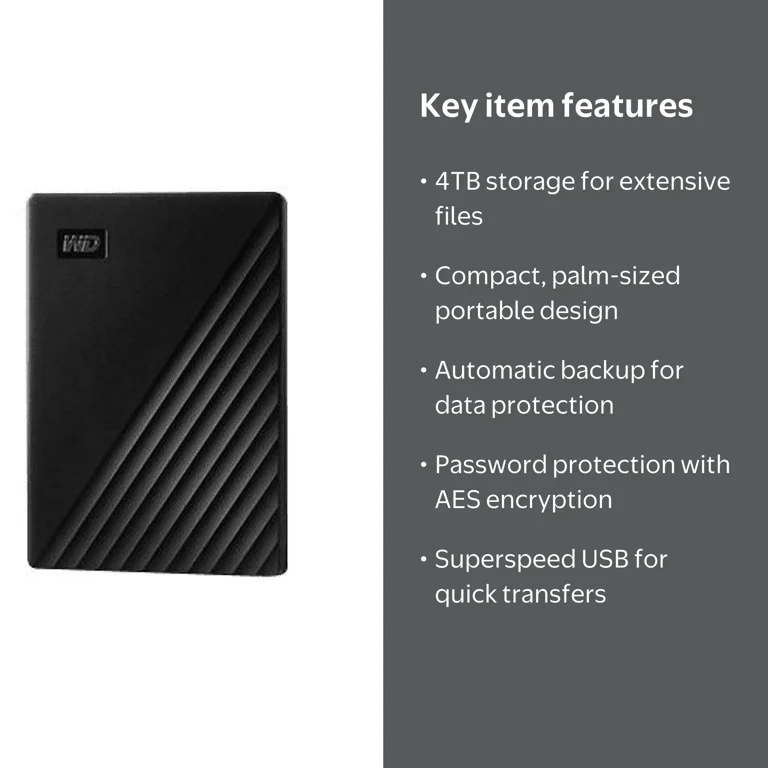 WD WDBPKJ0040BBK-WEWM 4TB My Passport Portable External Hard Drive