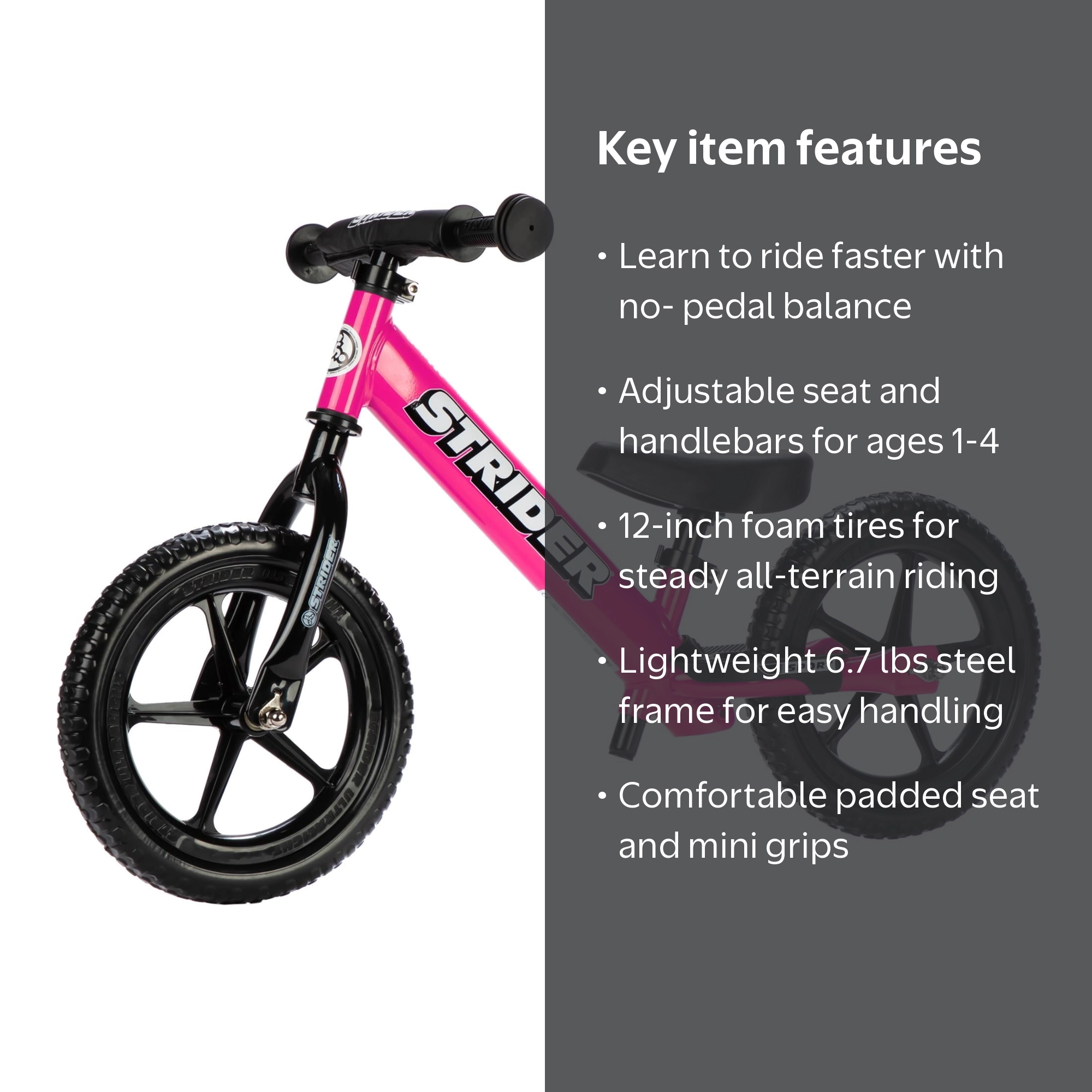 Strider 12 Sport Bike, Pink - No Pedal Balance Bicycle for Kids 1