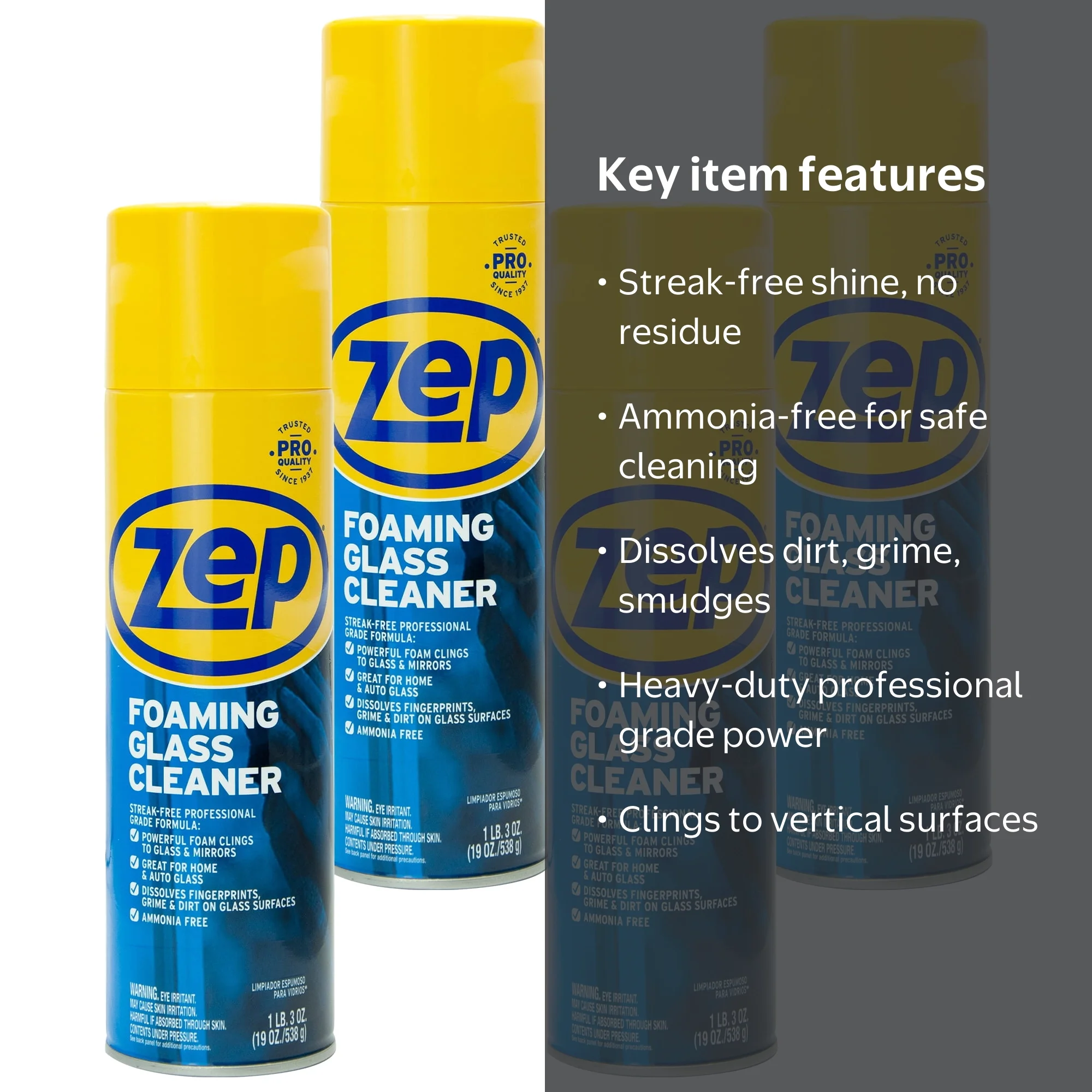 Zep, Glass and Plexiglass Cleaner, 19 oz, Clings to Vertical