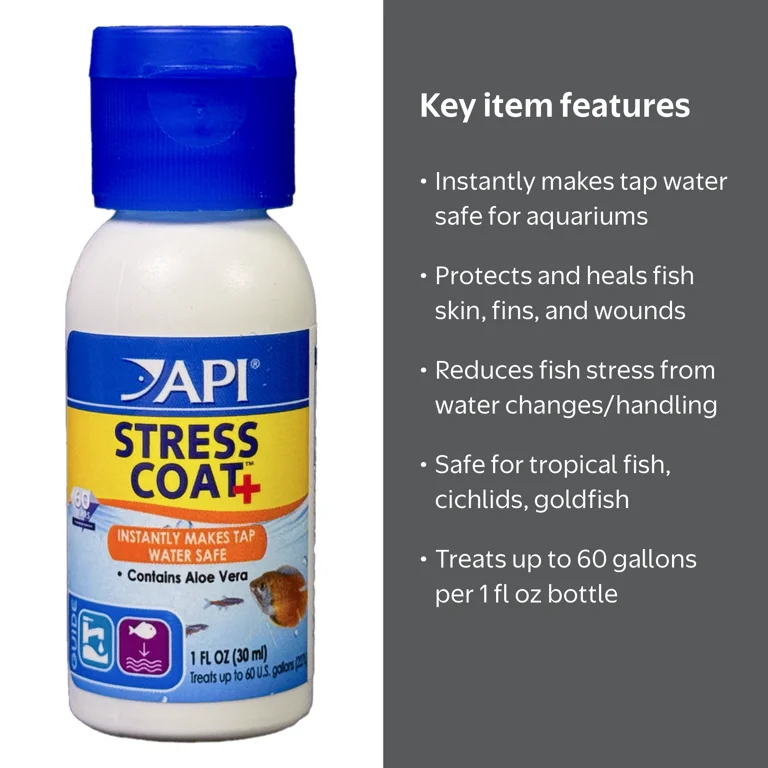 API Stress Coat Water Conditioner & Dechlorinator, 1 fl oz - Makes