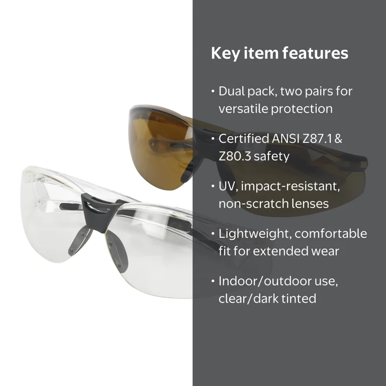 Hyper Tough 2-Pack Safety Glasses with UV Protection Lightweight