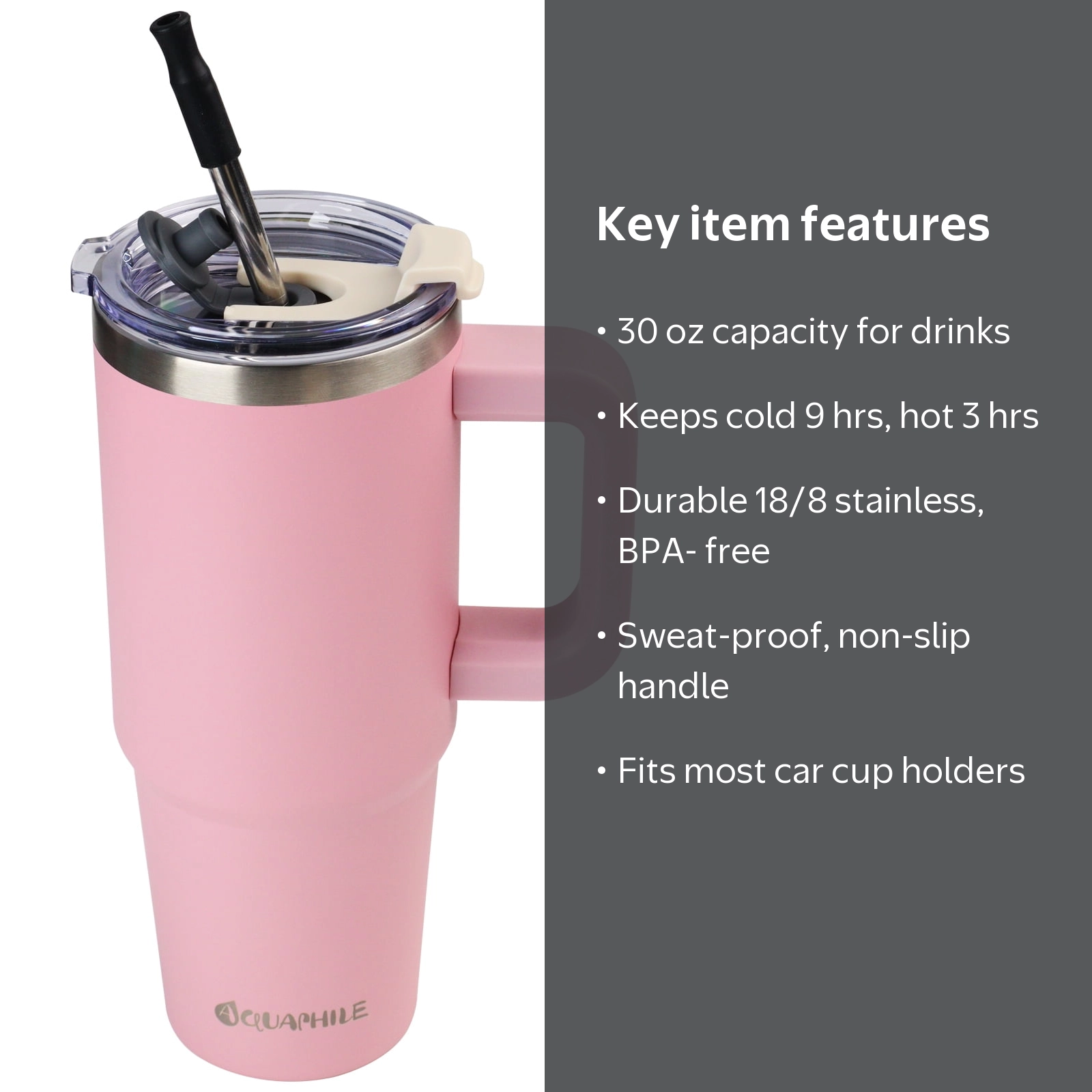 AQUAPHILE Insulated Tumbler 30 oz with Leak-proof Lid and Straw