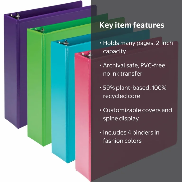 Samsill Earth's Choice, 2 Inch 3-Ring, Plant-based Binders, 4 Pack