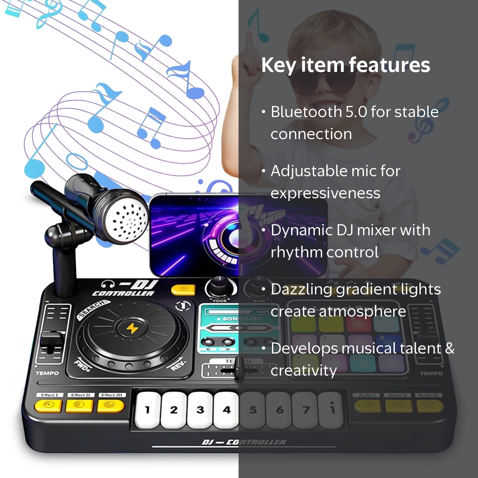Sunforu, DJ Toy Set for Kids, Lights Sounds and Bluetooth