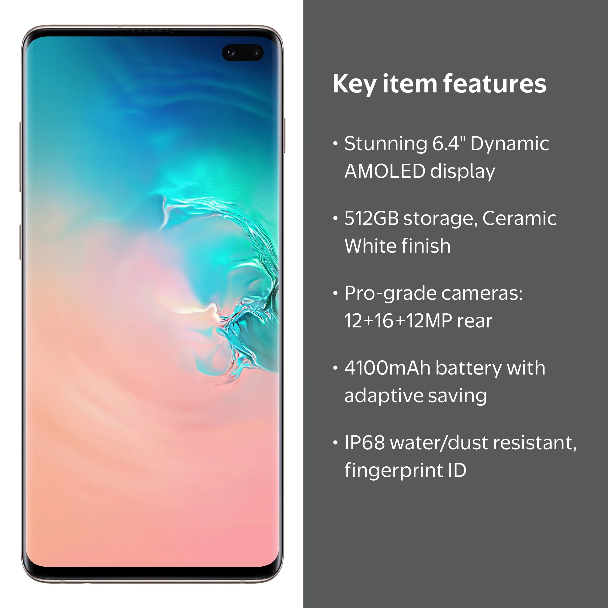 AT&T Samsung Galaxy S10+ 512GB, Ceramic White - Upgrade Only