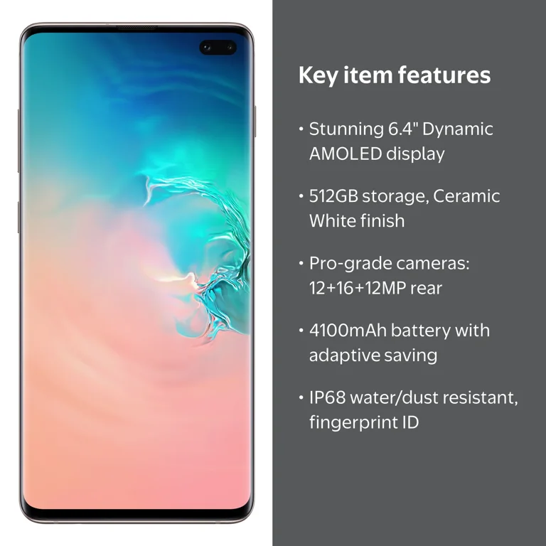 AT&T Samsung Galaxy S10+ 512GB, Ceramic White - Upgrade Only