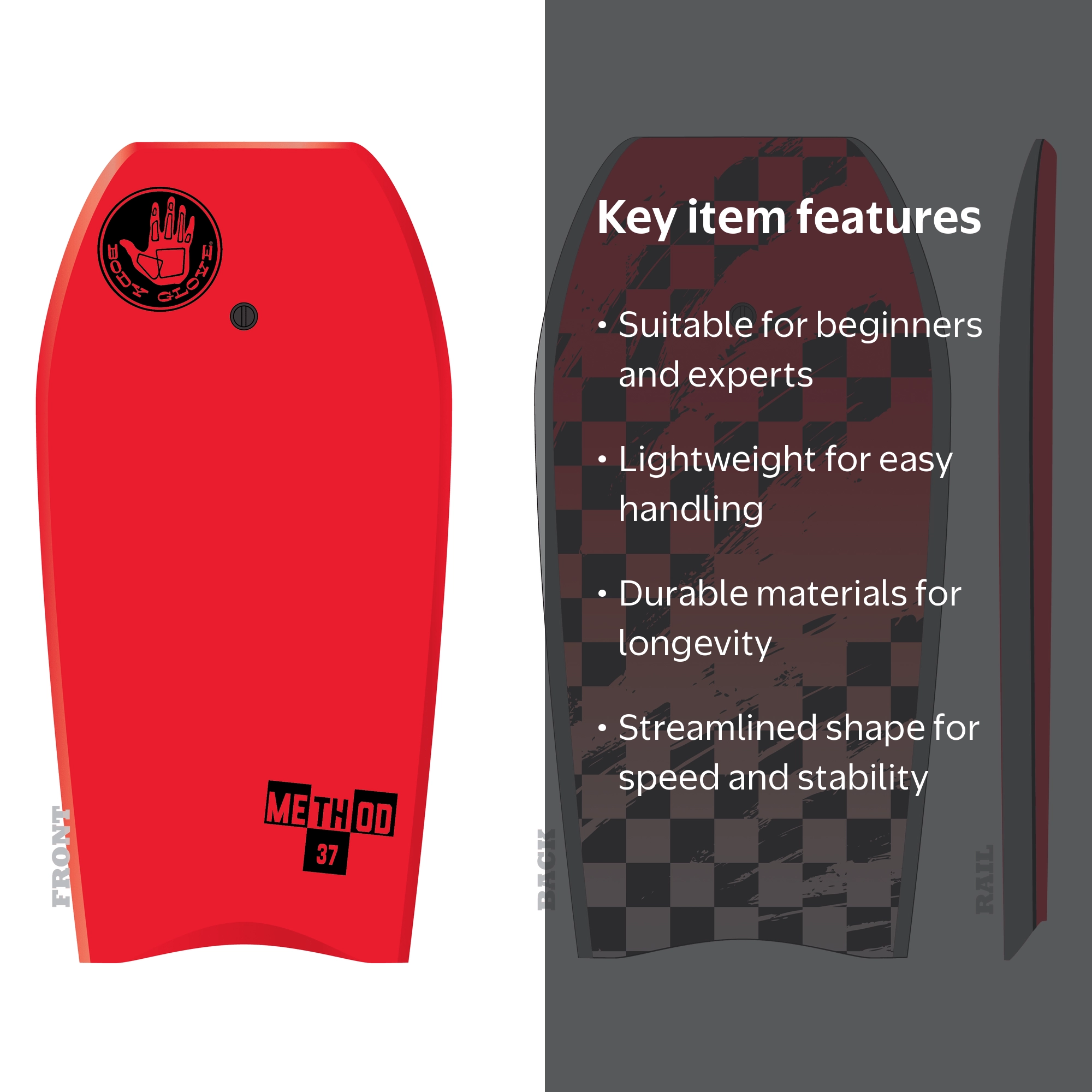 MARE ボディボード レッド Body Glove Bodyboard 37 In Red - Durable - Walmart.com
