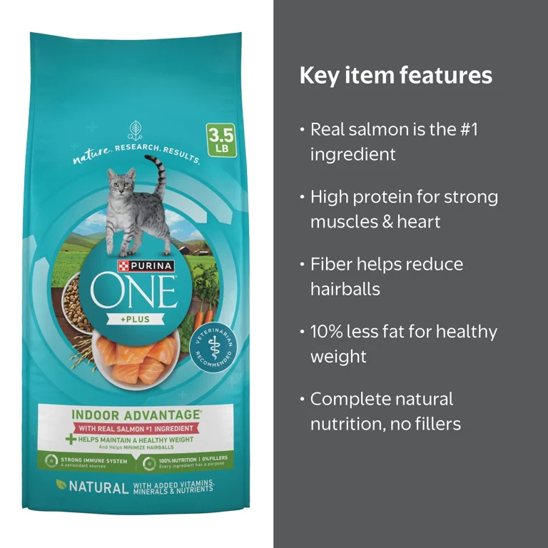 Purina ONE Plus, Indoor Advantage, Dry Cat Food, Salmon, 3.5 lb