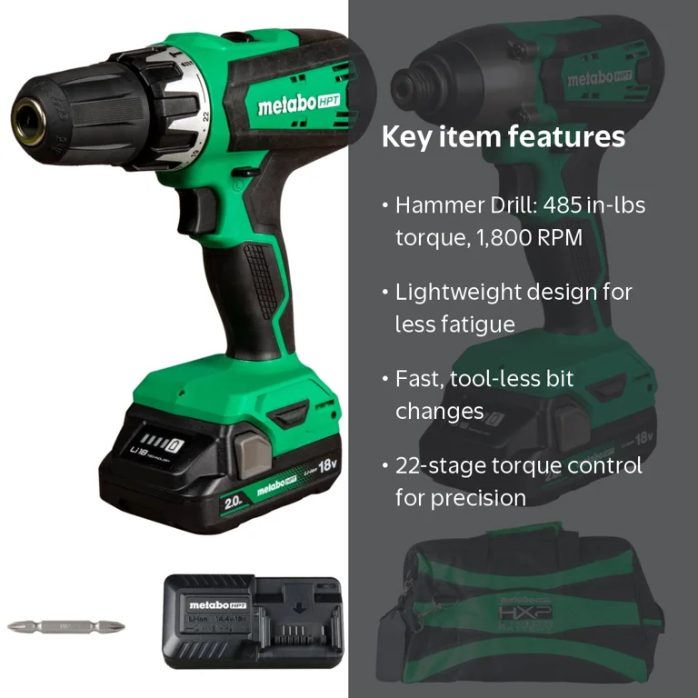 Metabo HPT 18V Cordless Battery Hammer Drill & Impact Driver Combo