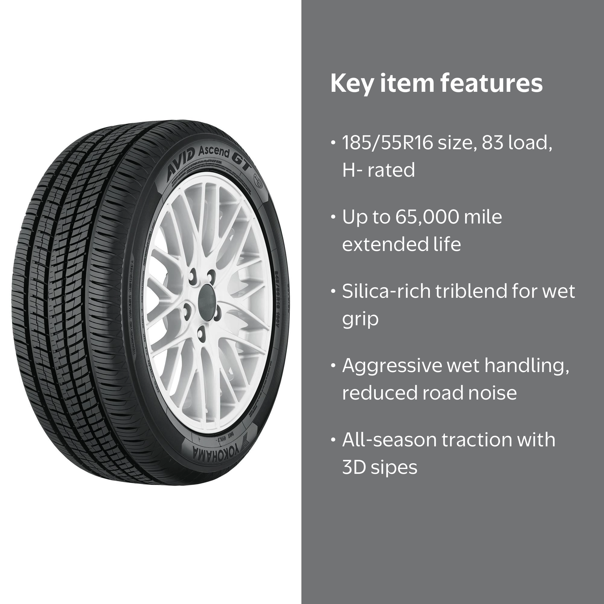 Yokohama Avid Ascend GT All-Season Car Tire, 185/55R16 83H BW