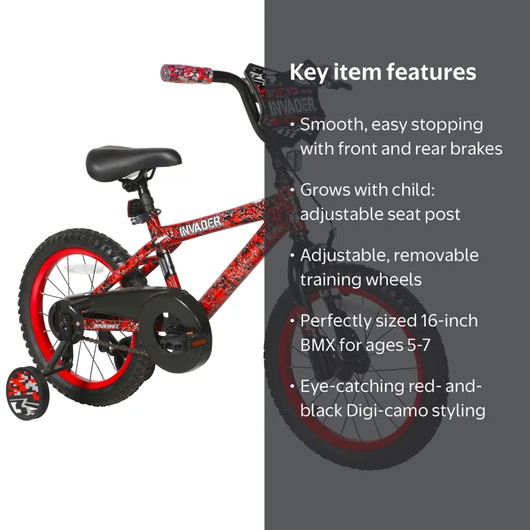 Dynacraft Invader 16 BMX Bike - Red Digi-Camo - Training Wheels