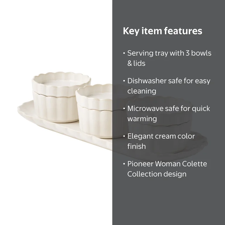 Pioneer Woman Cream Colette Tray with 3 Bowls with lids - Walmart.com