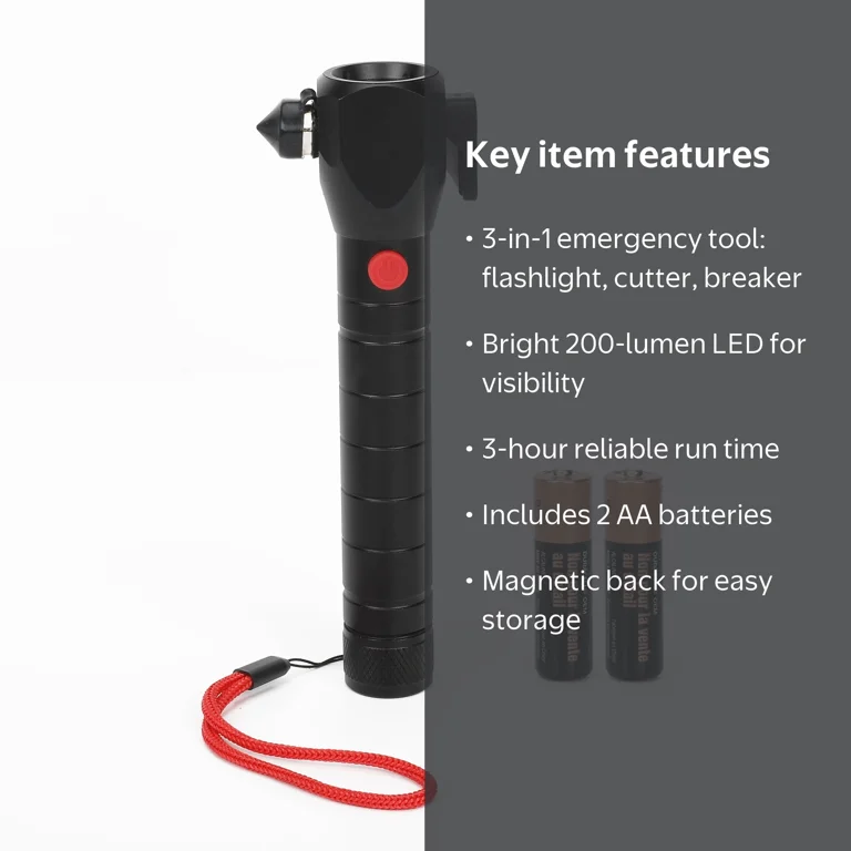 Hyper Tough 3-in-1 LED Flashlight with Seat Belt Cutter and Window