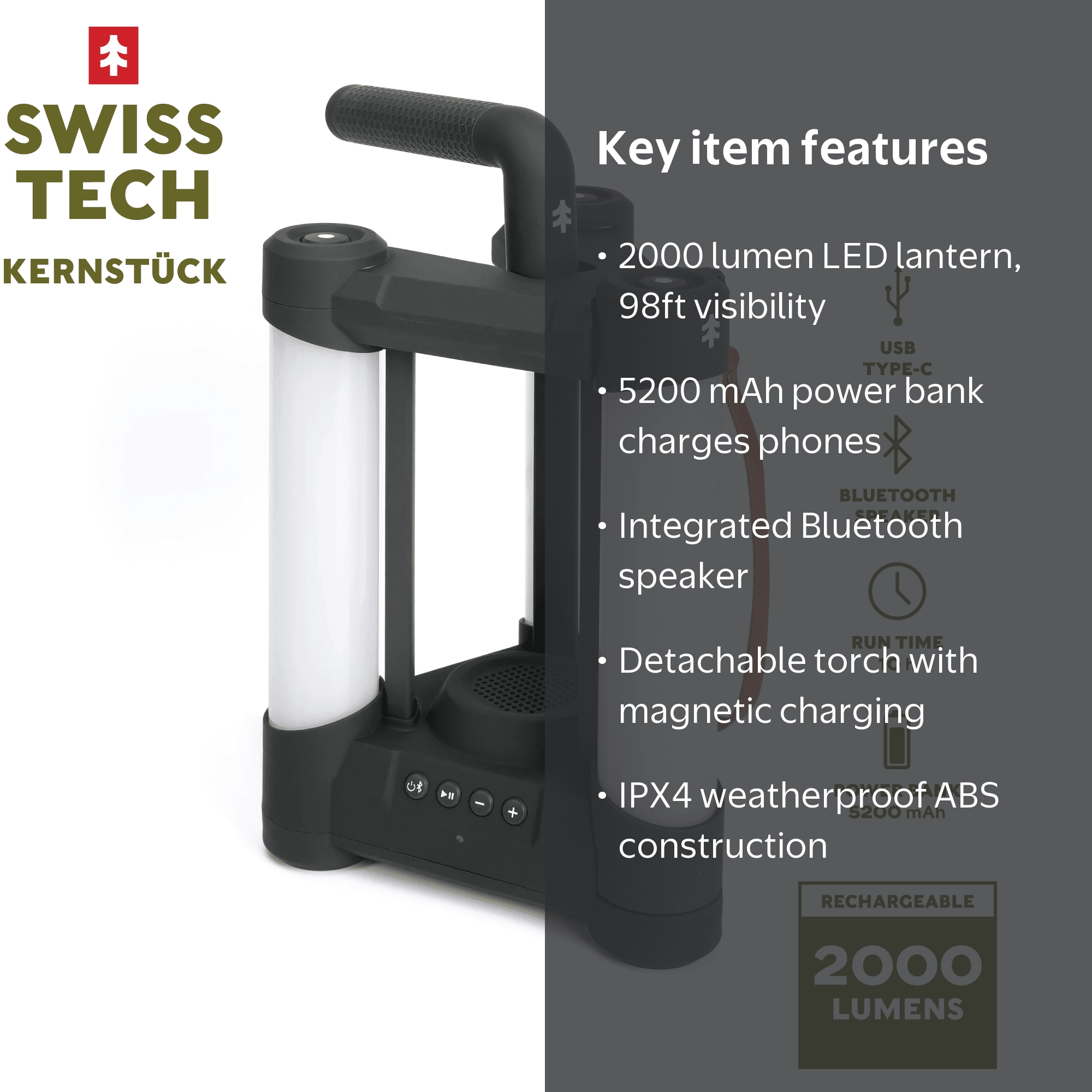 Free Shipping! Swiss Tech LED Lantern, 2000 Lumen Rechargeable