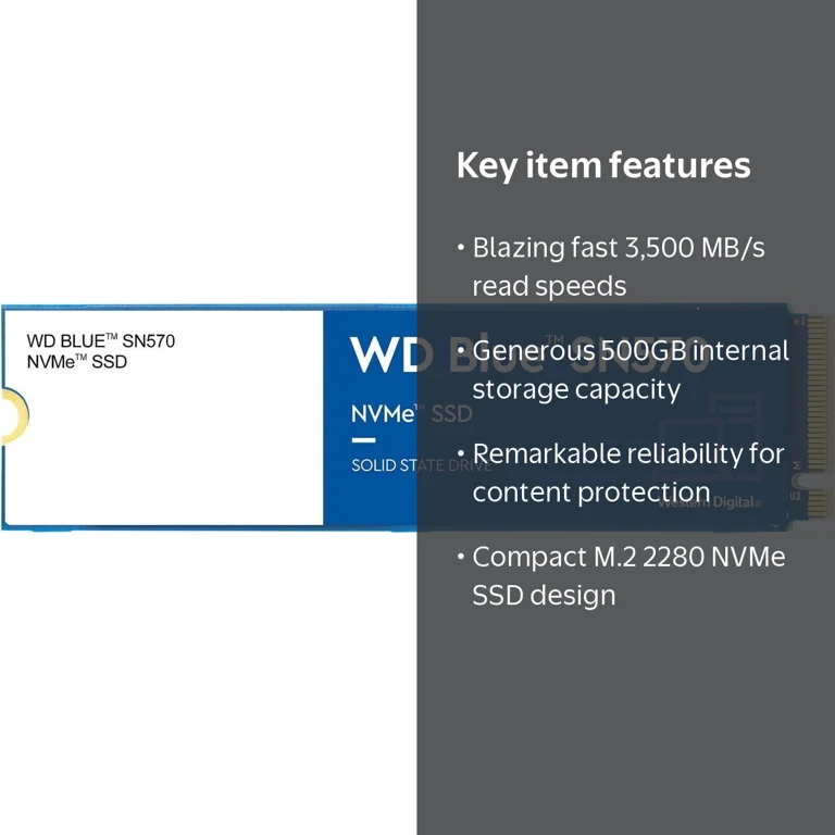 WD Blue SN570 500GB NVMe M.2 2280 PCI-Express 3.0 x4 Internal SSD