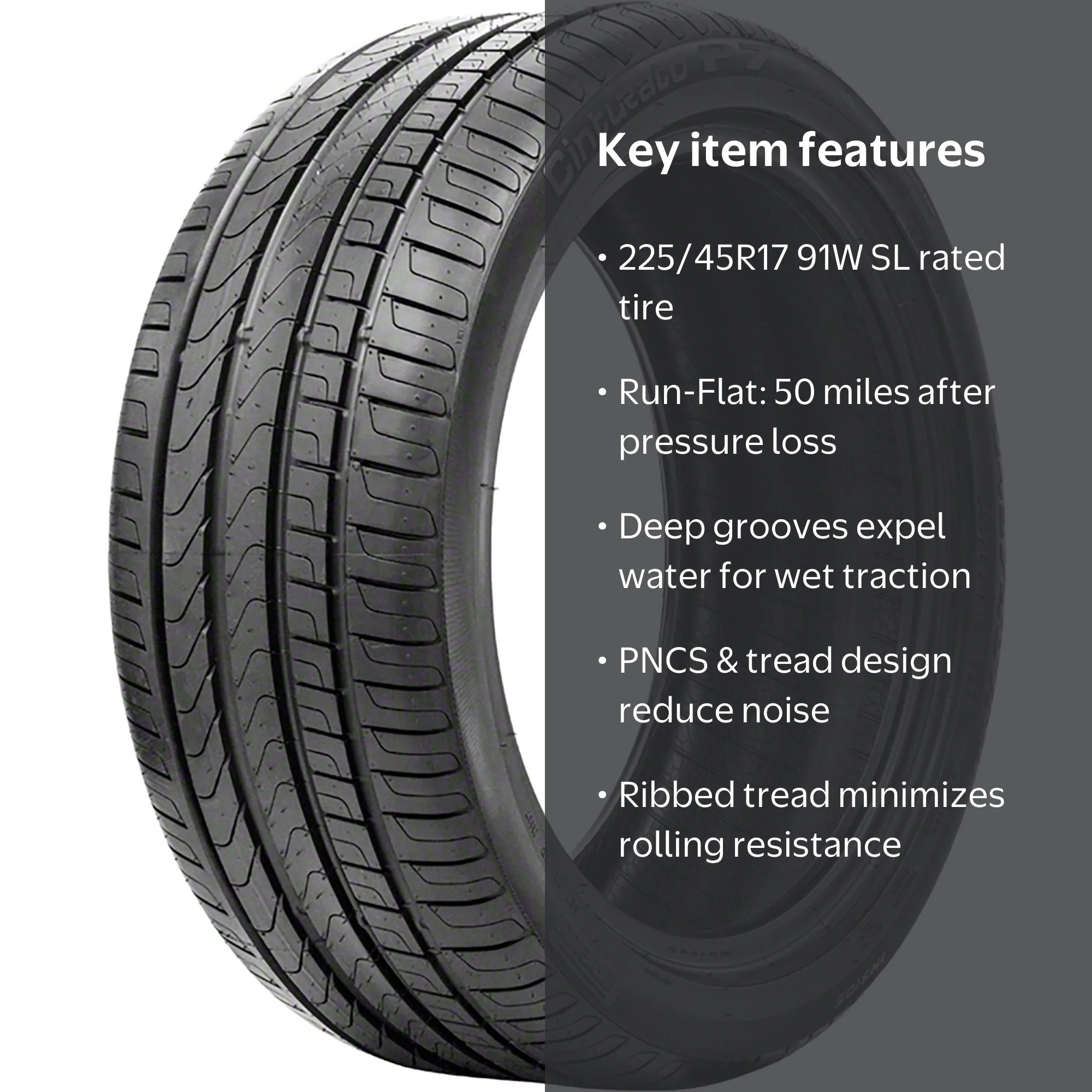 Pirelli, Passenger Tire, 225/45R17 91W UHP Summer Tire, Run-Flat