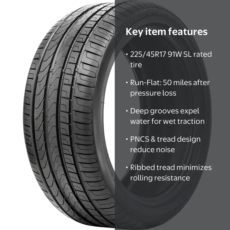 Pirelli, Passenger Tire, 225/45R17 91W UHP Summer Tire, Run-Flat