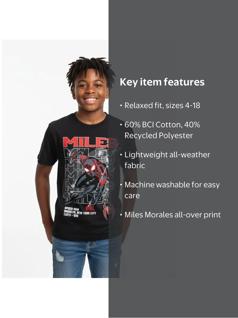 Spider-Man, Boys' & Big Boys', Miles Repeated, Short Sleeve